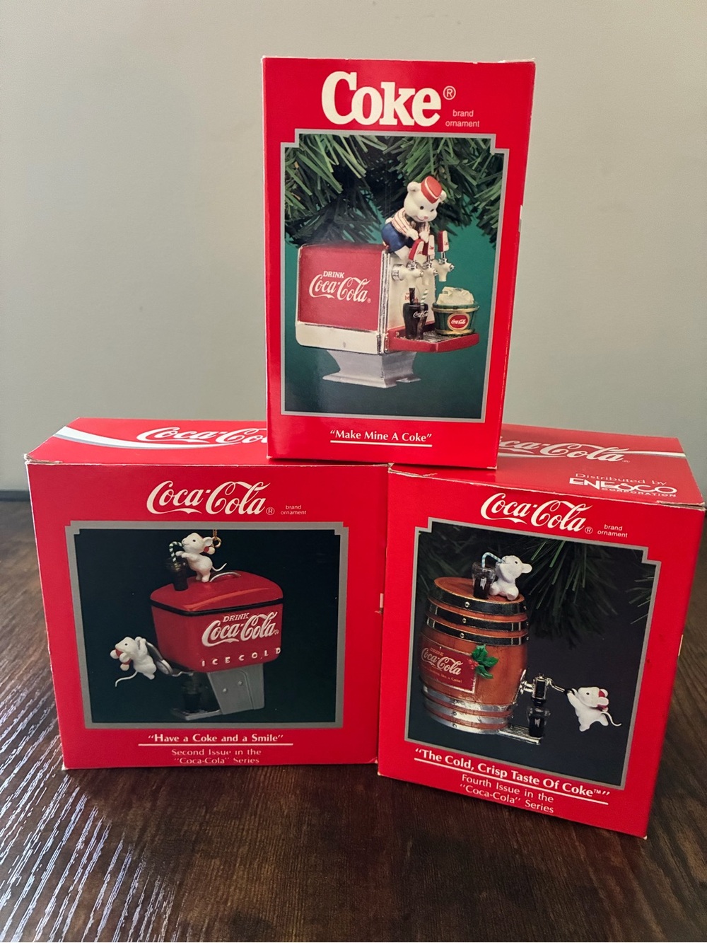 Enesco Coca-Cola Vintage Lot Of 3 Christmas Ornaments NIB